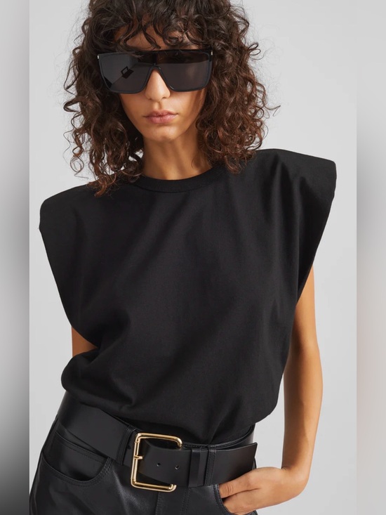 Frankie Shop Tops - Frankie Shop Eva Padded Shoulder Muscle T-Shirt in Black